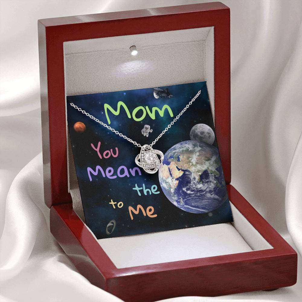 Mom Necklace, Mom You Mean The World To Me “ Galaxy Love Knot Necklace For Karwa Chauth Rakva