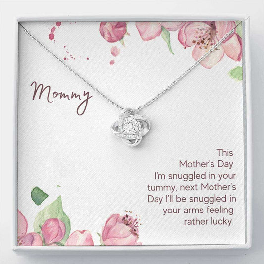 Mom Necklace, Mommy Snuggled In Your Tummy Love Knot Necklace Gifts for Mother (Mom) Rakva