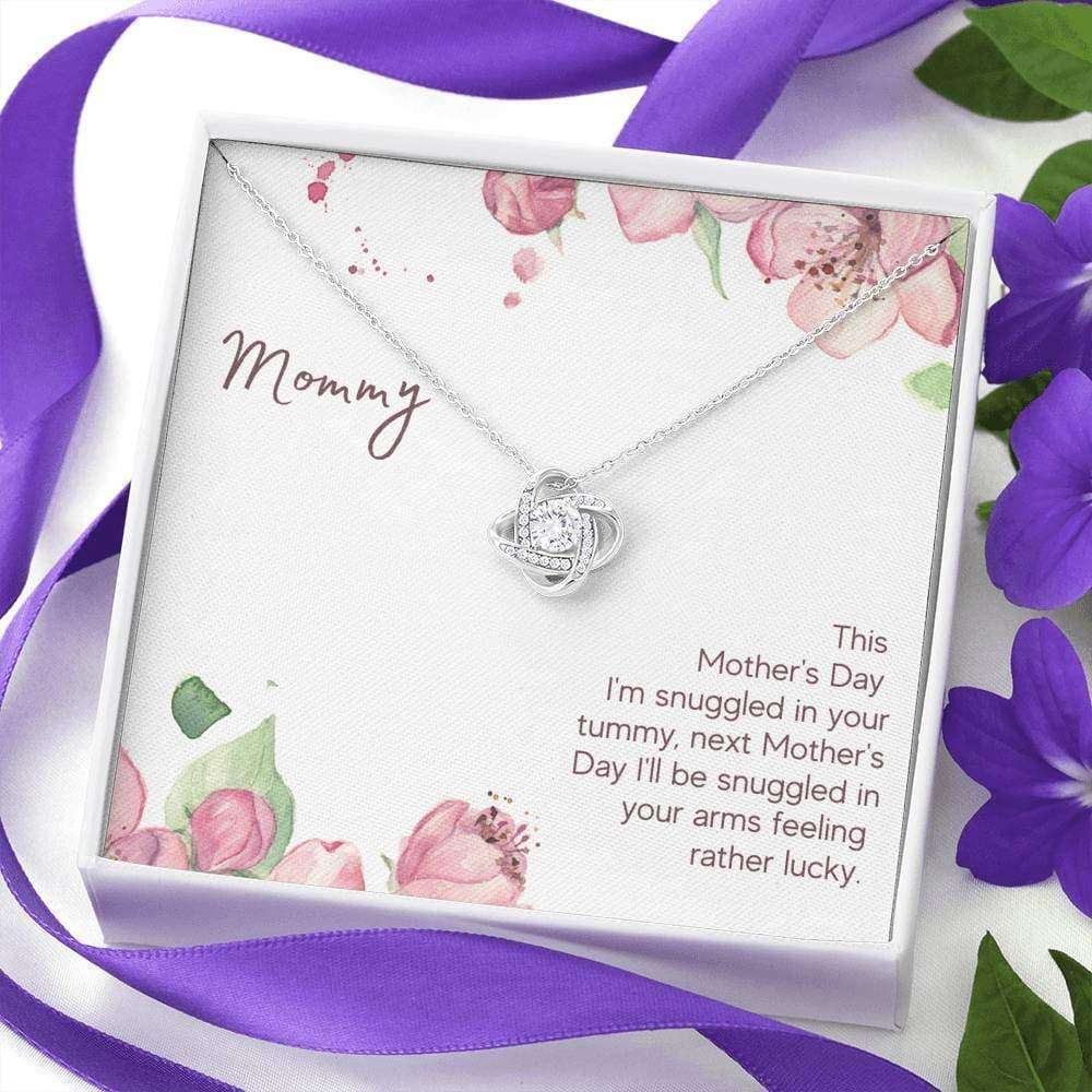 Mom Necklace, Mommy Snuggled In Your Tummy Love Knot Necklace Gifts for Mother (Mom) Rakva