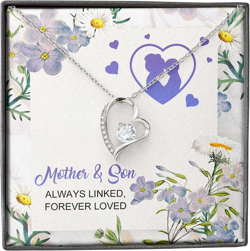 Mom Necklace, Mother Son Necklace, Presents For Mom Gifts, Always Linked Forever Loved Gifts for Daughter-In-Law Rakva