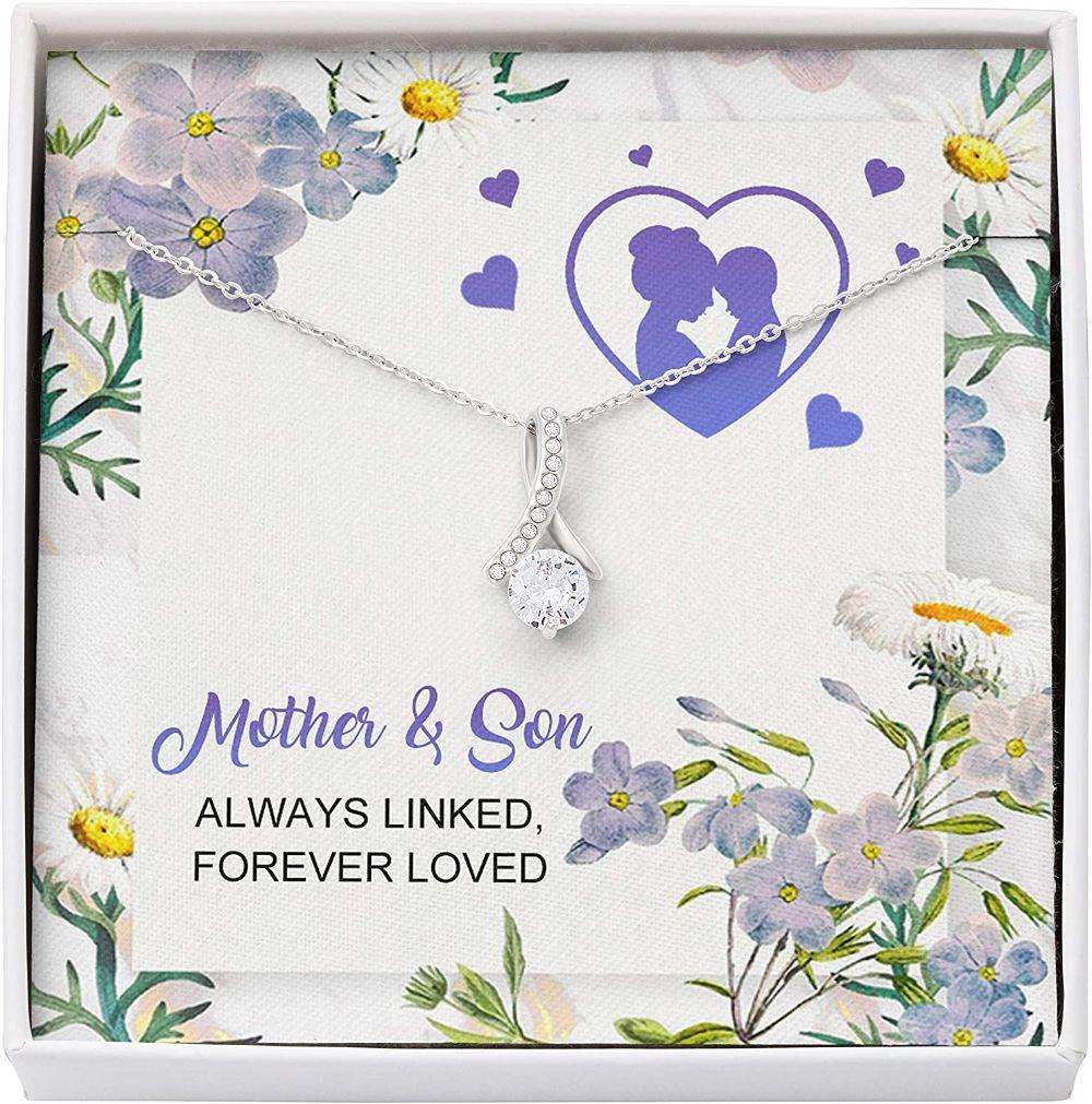 Mom Necklace, Mother Son Necklace, Presents For Mom Gifts, Always Linked Forever Loved Gifts for Daughter-In-Law Rakva