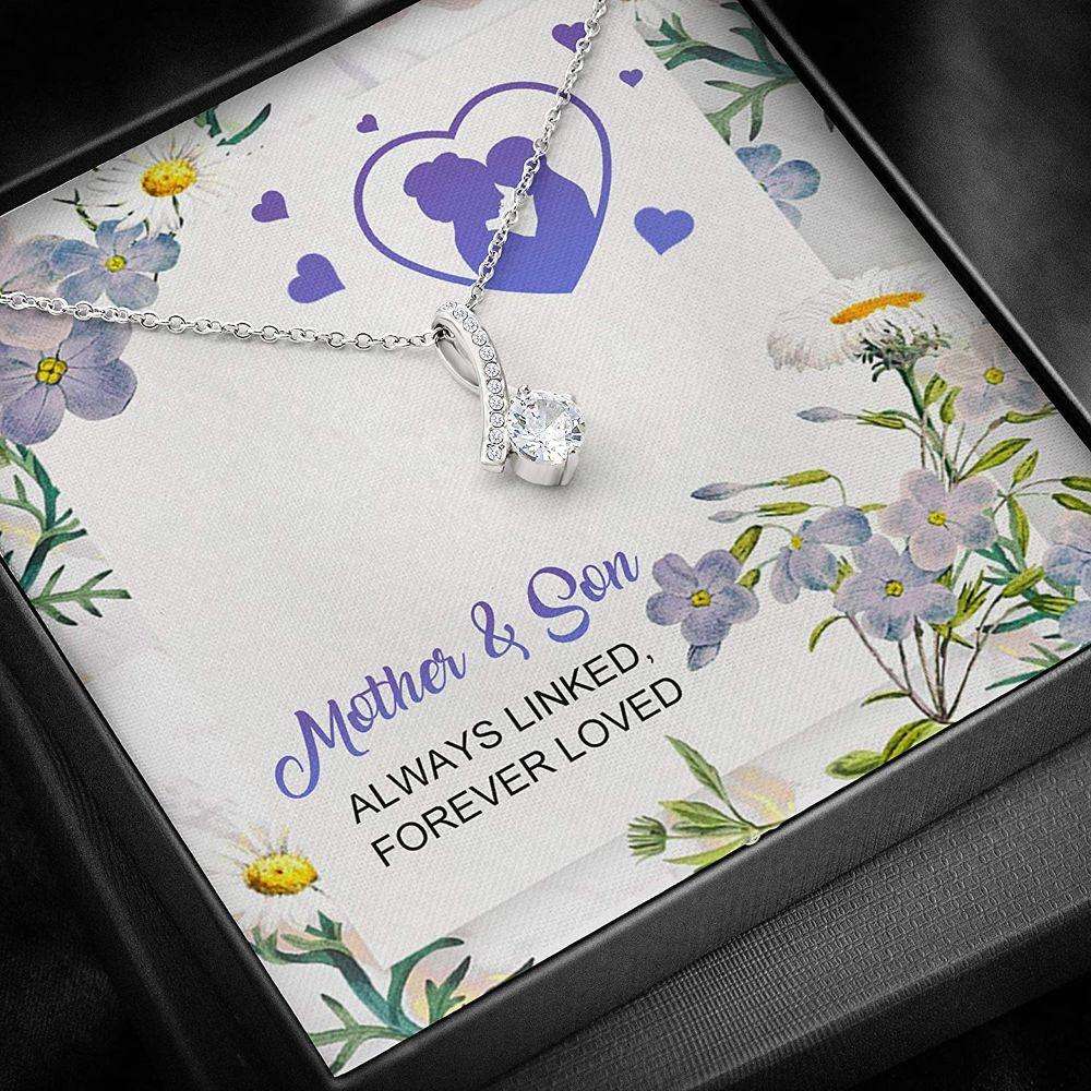 Mom Necklace, Mother Son Necklace, Presents For Mom Gifts, Always Linked Forever Loved Gifts for Daughter-In-Law Rakva