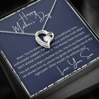 Mom Necklace, Mother’S Day Gift From Son “ Unconditional Love “ Gift Necklace Message Card Gifts for Mother (Mom) Rakva