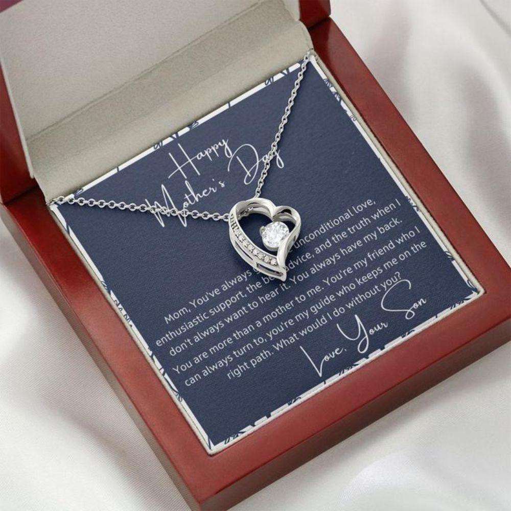 Mom Necklace, Mother’S Day Gift From Son “ Unconditional Love “ Gift Necklace Message Card Gifts for Mother (Mom) Rakva