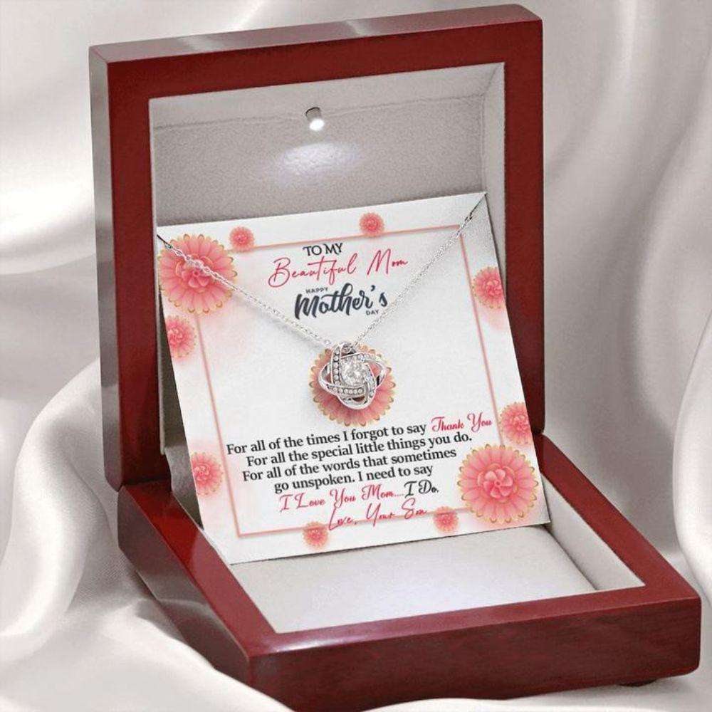 Mom Necklace, Mother’S Day Gift “ To Mom From Son Necklace “ Thank You “ Gift Necklace Message Card Gifts for Mother (Mom) Rakva