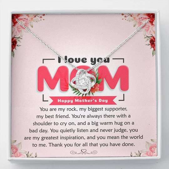 Mom Necklace, Mother’S Day Necklace Gift For Mom Love Knot Necklace You Are My Rock Gifts for Mother (Mom) Rakva