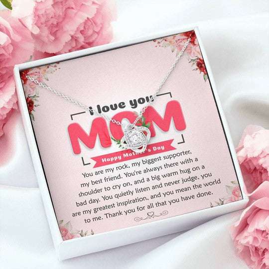 Mom Necklace, Mother’S Day Necklace Gift For Mom Love Knot Necklace You Are My Rock Gifts for Mother (Mom) Rakva