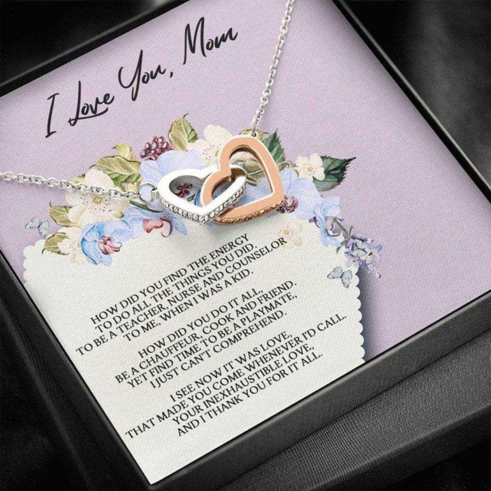 Mom Necklace, Mother’S Day Necklace Gift Necklace, Thanks For Your Inexhaustible Love, Interlocking Hearts Necklace Gift For Mom Gifts for Mother (Mom) Rakva