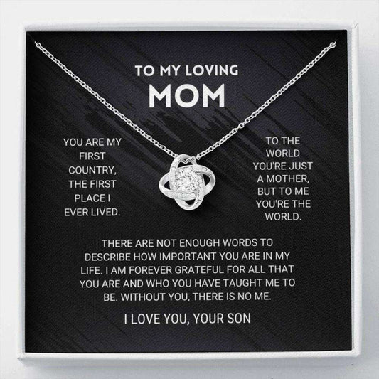 Mom Necklace, Mothers Day Necklace Mom “ You’Re The World “ Love Knot Necklace From Son Gifts for Mother (Mom) Rakva