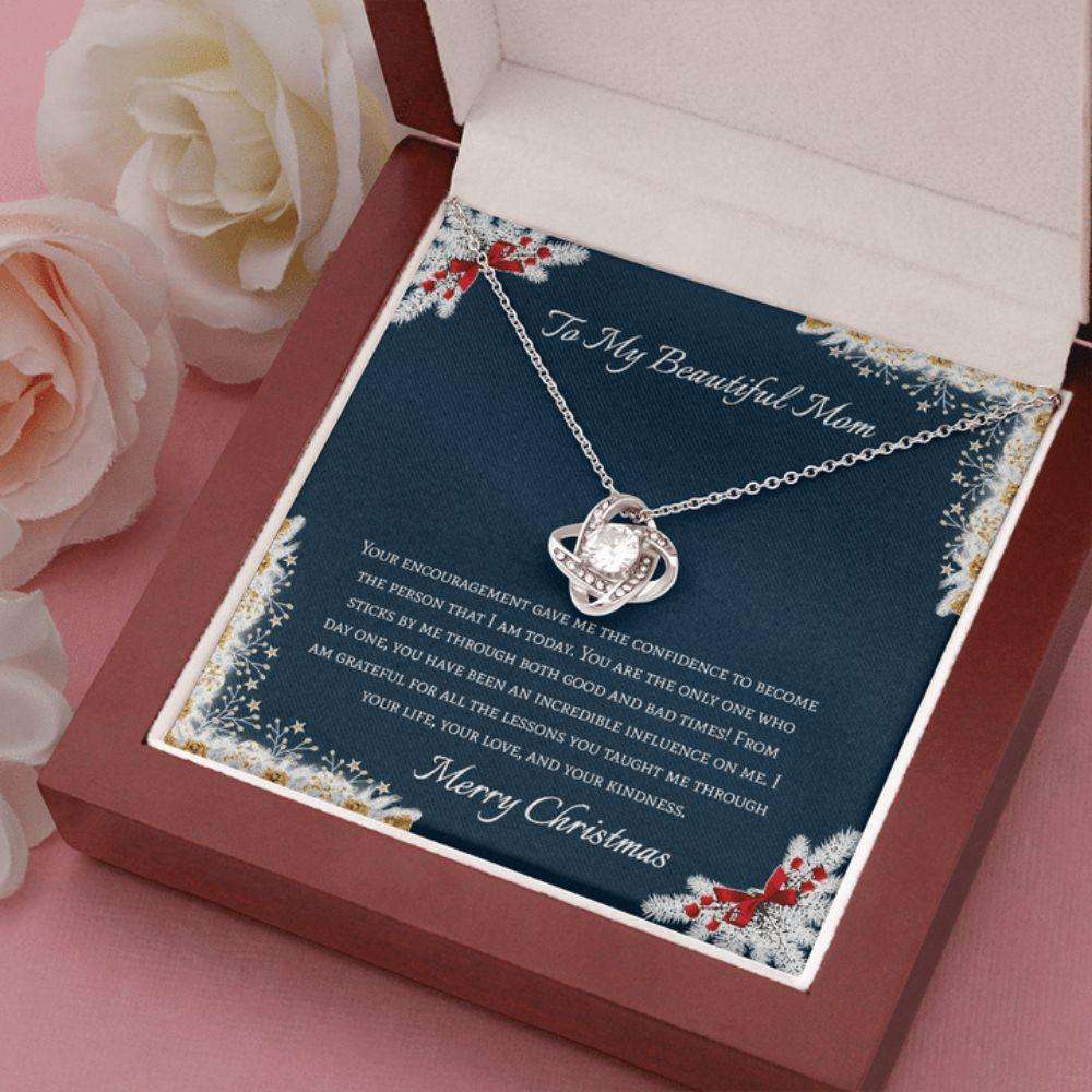 Mom Necklace, Mothers Day Necklace To My Beautiful Mom Merry Christmas Love Knot Necklace Gifts for Mother (Mom) Rakva