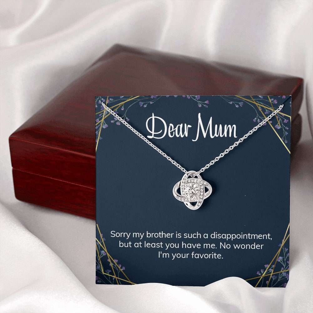 Mom Necklace, Mum Mother’S Day Gift Love Knot Necklace Brother Disappointment Message Card For Karwa Chauth Rakva