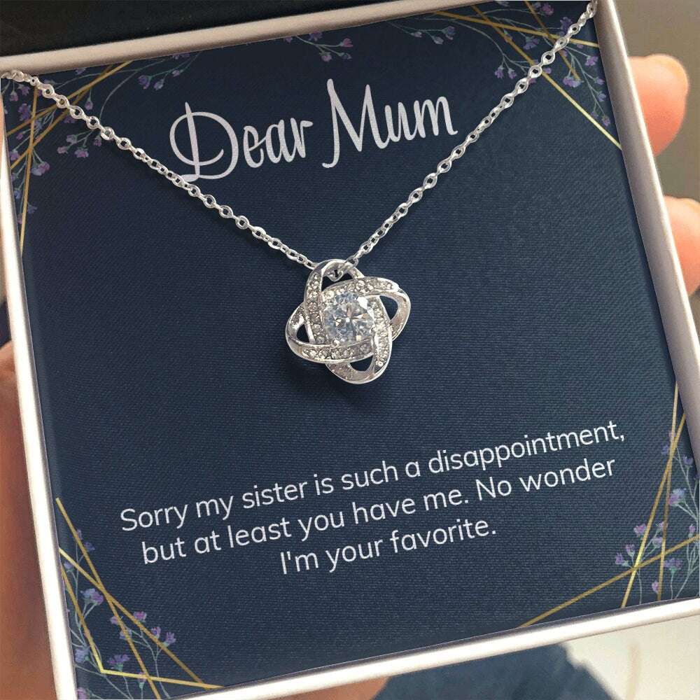 Mom Necklace, Mum Mother’S Day Gift Love Knot Necklace Sister Disappointment Message Card For Karwa Chauth Rakva