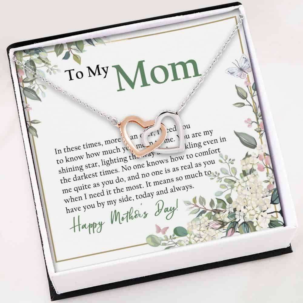 Mom Necklace, Necklace For Women Girl “ Mom Necklace Necklace For Mom “ Interlocking Heart Gifts for Mother (Mom) Rakva