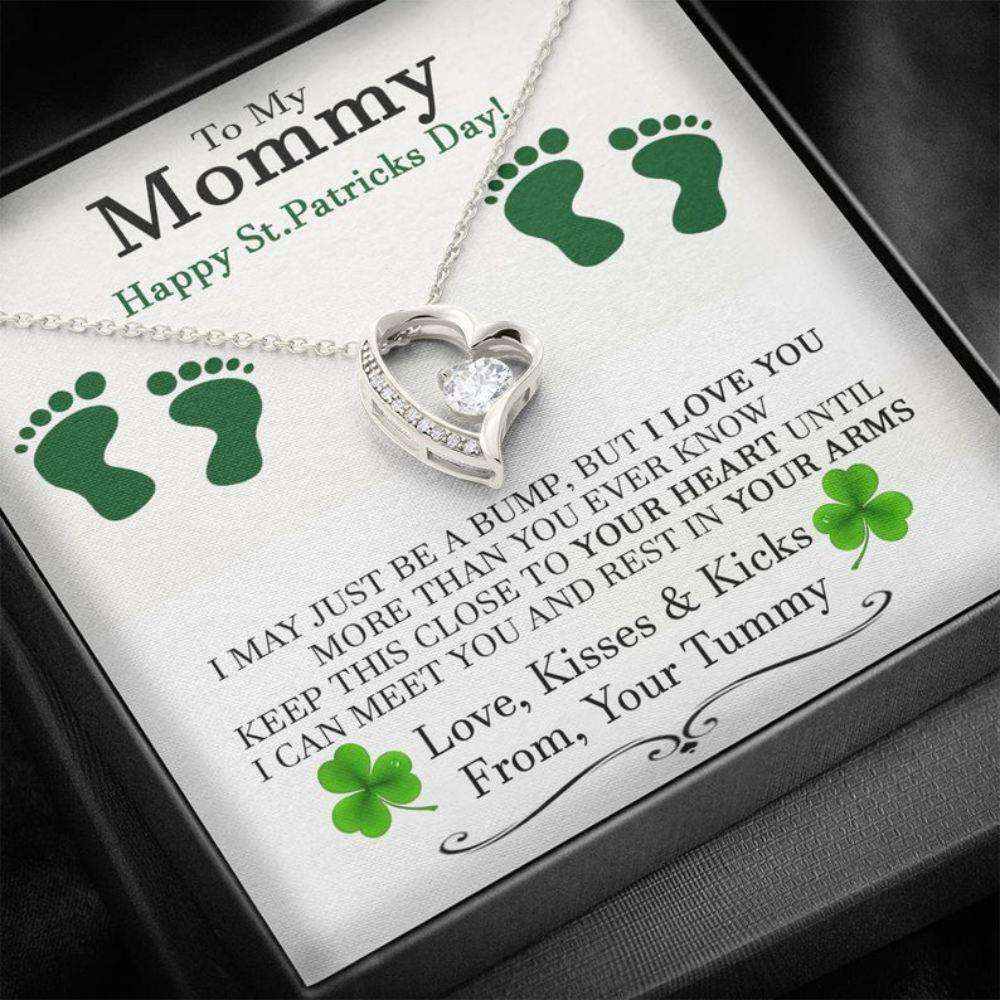 Mom Necklace, New Mom St Patrick’S Day Gift, Pregnant Wife St Patrick’S Day Gift, Gift For Expecting Wife, Mom To Be St Patricks Day Necklace Gifts for Mother (Mom) Rakva