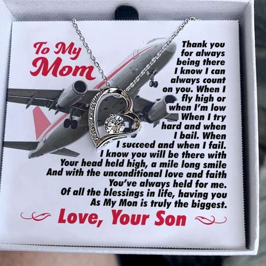 Mom Necklace, Pilot Son Gift For Mom Forever Love Necklace Thank You For Always Being There Gifts for Mother (Mom) Rakva