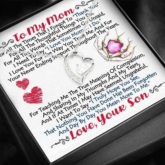 Mom Necklace, Pink Heart Son Gift For Mom Forever Love Necklace Thank You So Much Gifts for Mother (Mom) Rakva