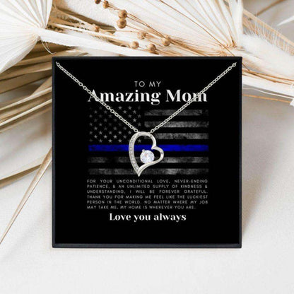 Mom Necklace, Police Gift For Mom: Mothers Day Police Forever Love Necklace, Thin Blue Line Sheriff Or Leo Gift Gifts for Mother (Mom) Rakva