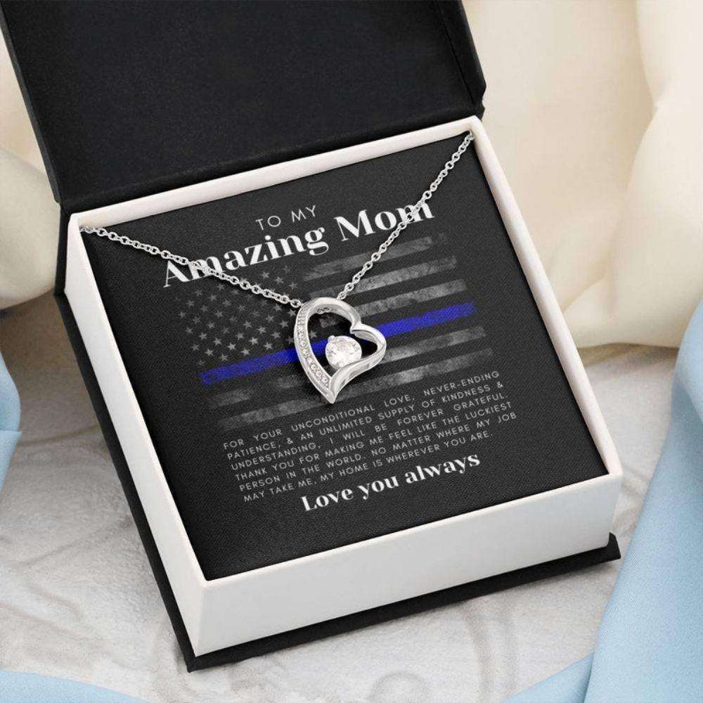 Mom Necklace, Police Gift For Mom: Mothers Day Police Forever Love Necklace, Thin Blue Line Sheriff Or Leo Gift Gifts for Mother (Mom) Rakva