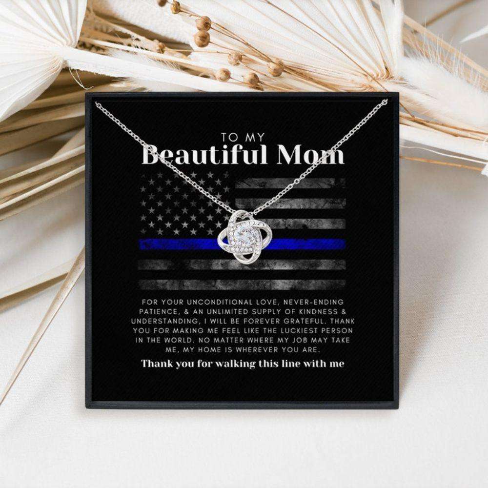 Mom Necklace, Police Gift For Mom: Mothers Day Police Love Knot Necklace, Thin Blue Line Sheriff Or Leo Gift Gifts for Mother (Mom) Rakva