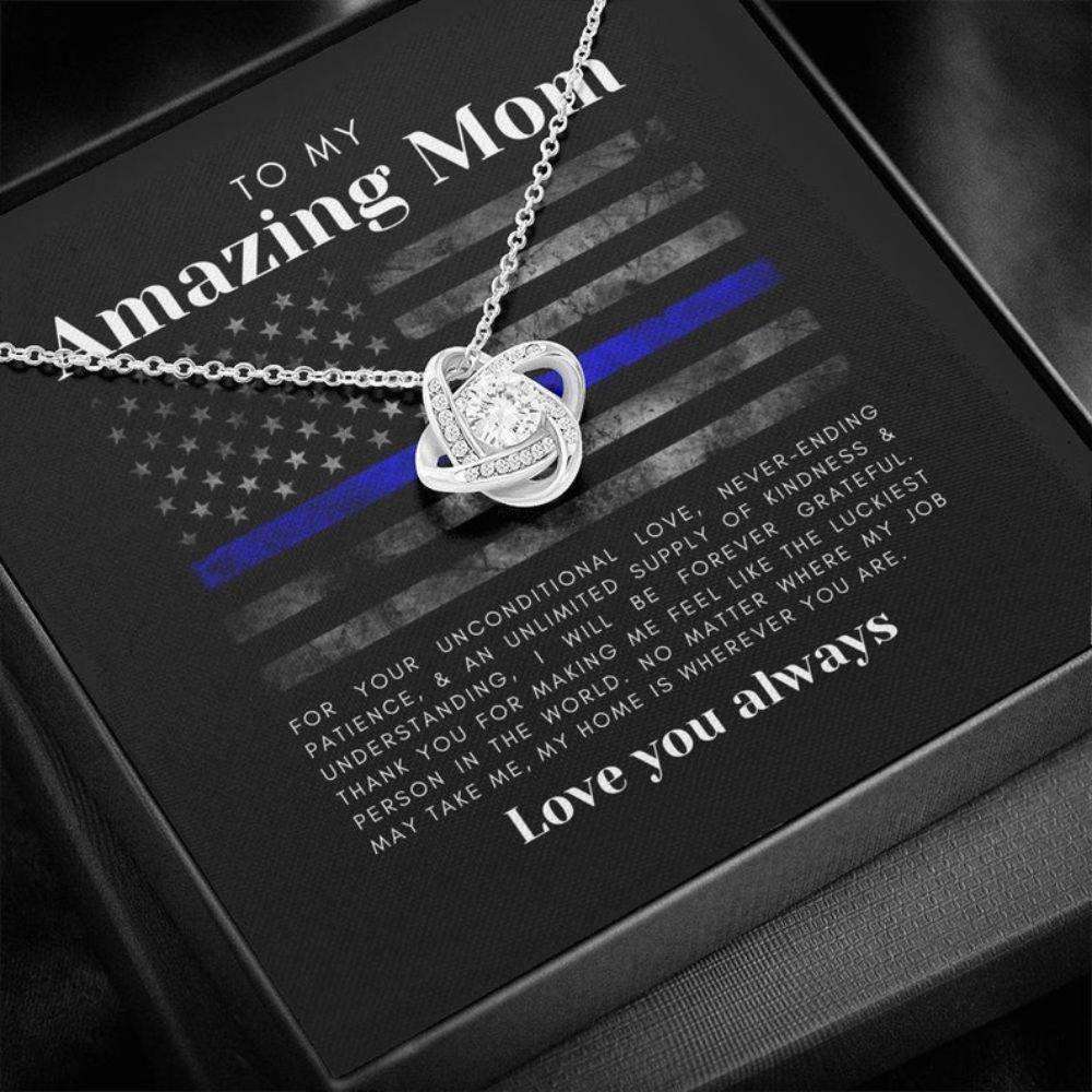 Mom Necklace, Police Gift For Mom: Mothers Day Police Love Knot Necklace, Thin Blue Line Sheriff Or Leo Gift Gifts for Mother (Mom) Rakva