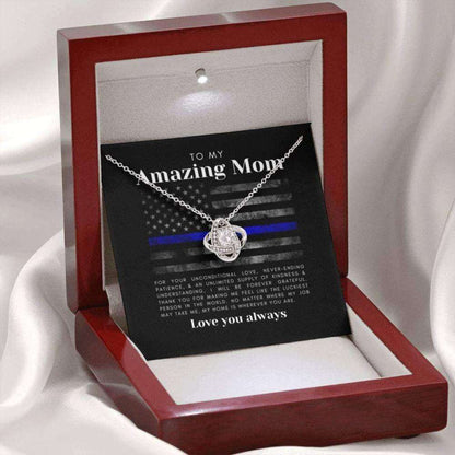 Mom Necklace, Police Gift For Mom: Mothers Day Police Love Knot Necklace, Thin Blue Line Sheriff Or Leo Gift Gifts for Mother (Mom) Rakva