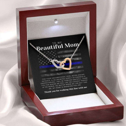 Mom Necklace, Police Gift For Mom: Police Themed Two Hearts Necklace, Christmas Thin Blue Line Leo Gift Gifts for Mother (Mom) Rakva