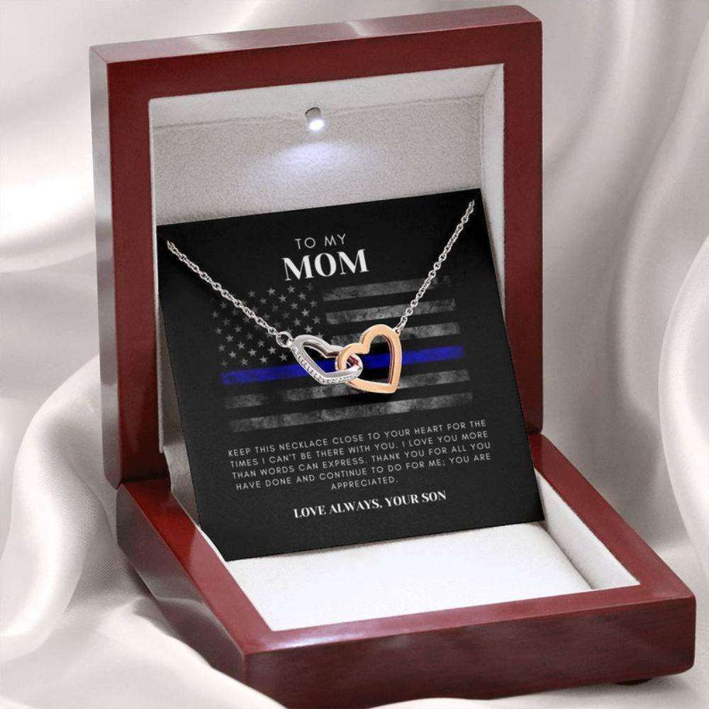 Mom Necklace, Police Mom Necklace Gift, Thin Blue Line Jewelry For Mom, Mom Of Police Officer Present, Mothers Day Necklace Gifts for Mother (Mom) Rakva