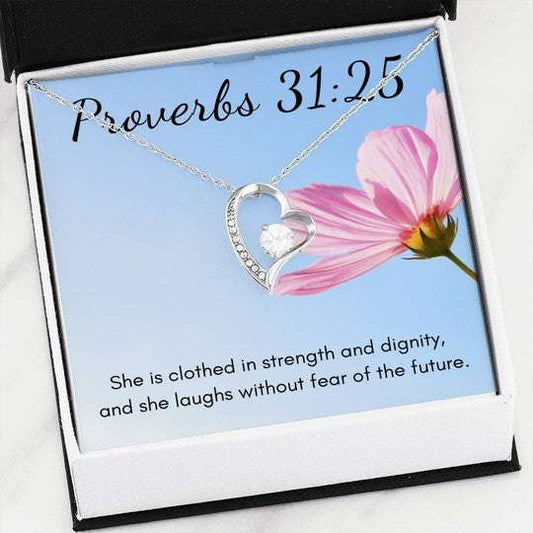 Mom Necklace, Proverbs She Is Clothed In Strength Forever Love Necklace For Mom Gifts for Mother (Mom) Rakva