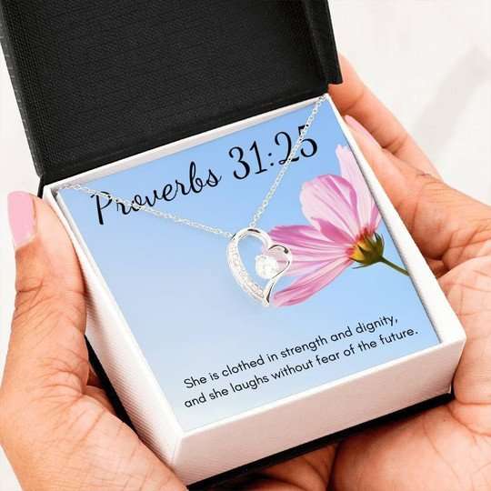 Mom Necklace, Proverbs She Is Clothed In Strength Forever Love Necklace For Mom Gifts for Mother (Mom) Rakva