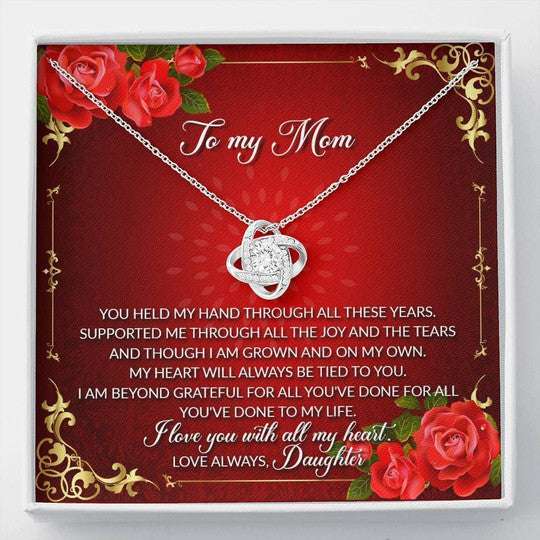 Mom Necklace, Royality Daughter Gift For Mom Love Knot Necklace I Love You With All My Heart Gifts For Daughter Rakva