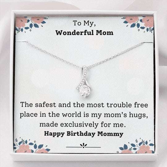 Mom Necklace, Safest And The Most Trouble Free Place Is My Mom’S Hugs Necklace Gift For Mom Gifts for Mother (Mom) Rakva