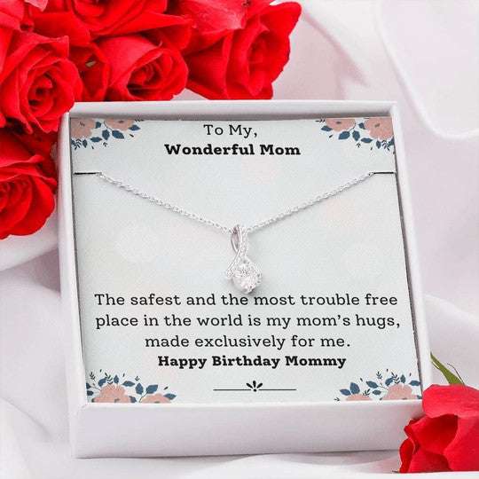 Mom Necklace, Safest And The Most Trouble Free Place Is My Mom’S Hugs Necklace Gift For Mom Gifts for Mother (Mom) Rakva