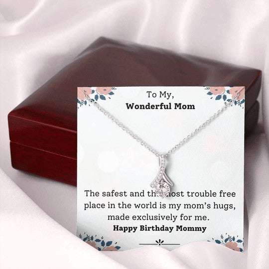 Mom Necklace, Safest And The Most Trouble Free Place Is My Mom’S Hugs Necklace Gift For Mom Gifts for Mother (Mom) Rakva