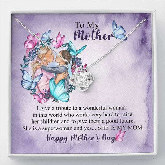 Mom Necklace, She Is A Superwoman Gift For Mom Love Knot Necklace Gifts for Mother (Mom) Rakva