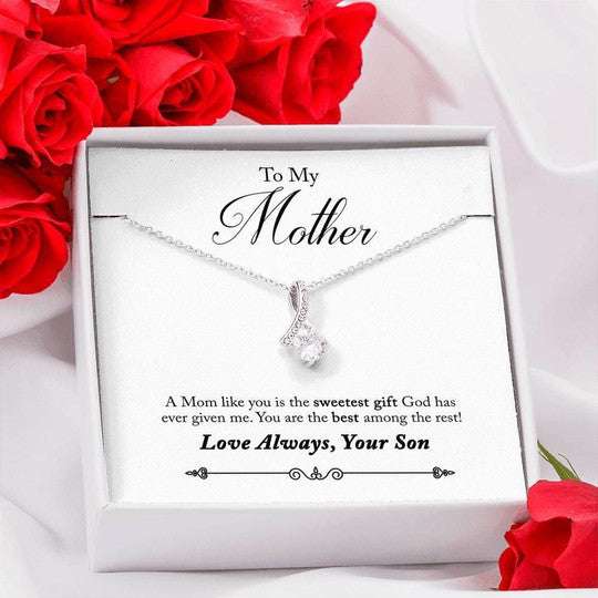 Mom Necklace, Son Gift For Mom Gifts Message Card Luxury Alluring Beauty Necklace Gifts for Mother (Mom) Rakva