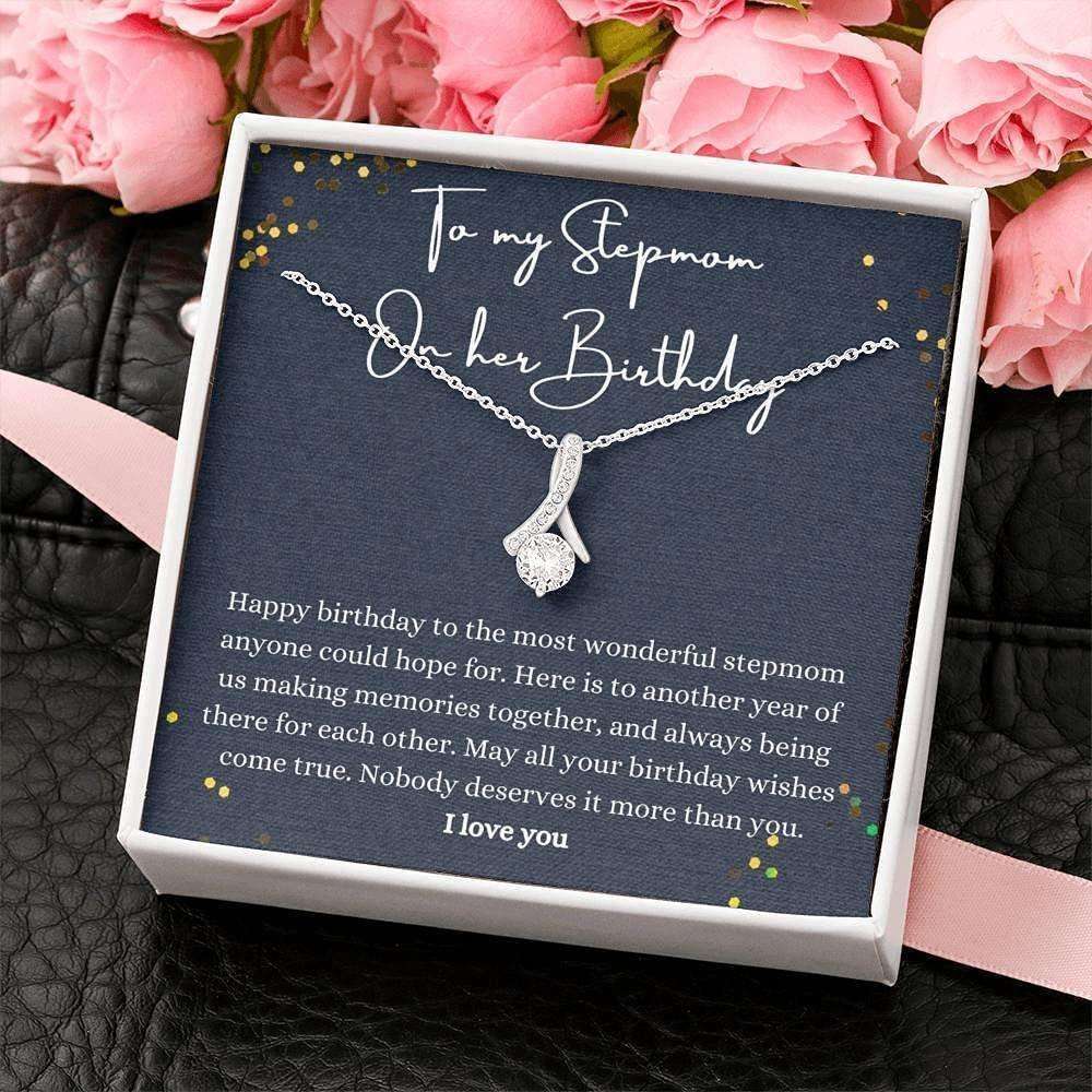 Mom Necklace, Stepmom Necklace, Happy Birthday Stepmom Necklace Gift, Stepmother Bonus Mom Birthday Gifts for Mother (Mom) Rakva