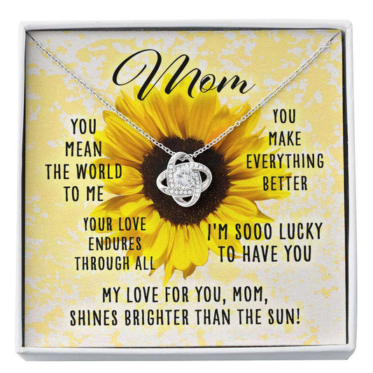 Mom Necklace, Sunflower Love Message For Mom “ Love Knot Necklace For Karwa Chauth Rakva