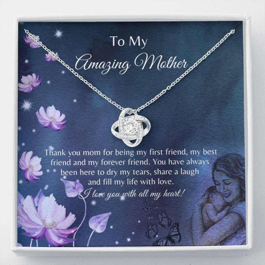 Mom Necklace, Sweet Mom Gift Necklace “ Message Card For Mother “ Love Knot Necklace- Best Mother Gift Gifts for Mother (Mom) Rakva