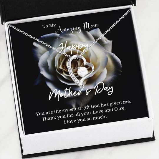 Mom Necklace, Thank For All You Do White Rose Forever Love Necklace For Mom Gifts for Mother (Mom) Rakva