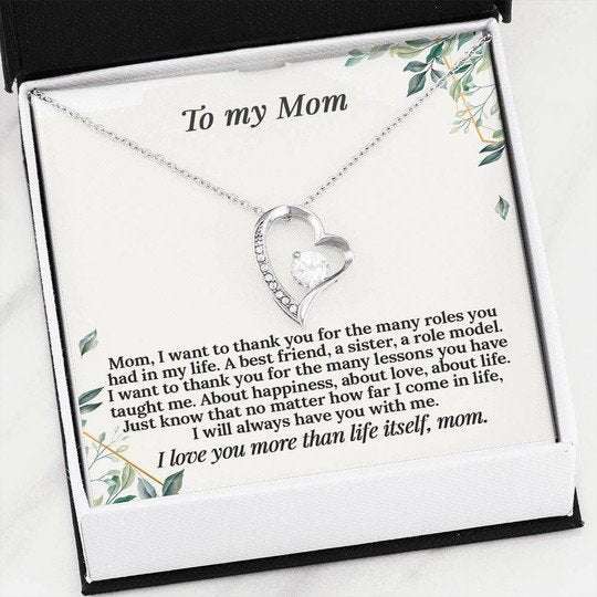 Mom Necklace, Thank For The Many Rules You Had In My Life Forever Love Necklace Gift For Mom Gifts for Mother (Mom) Rakva