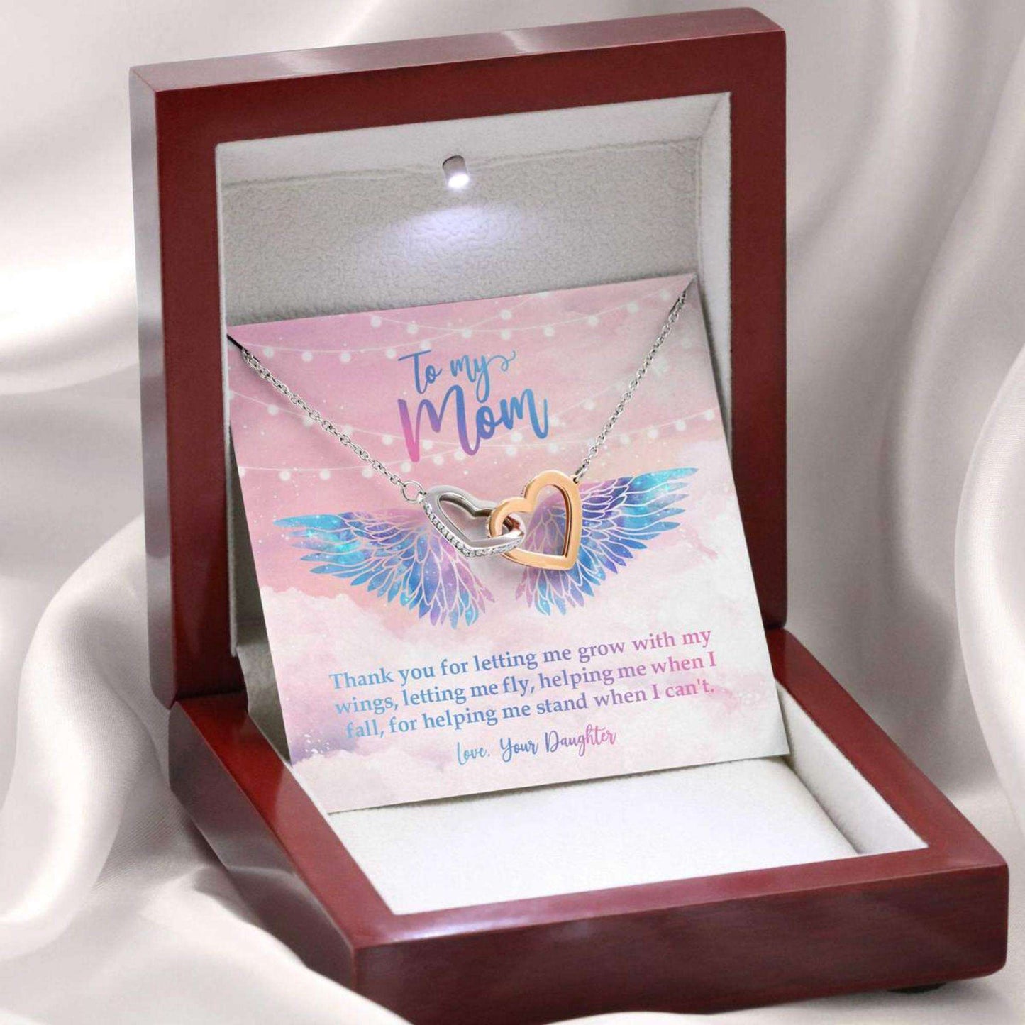 Mom Necklace, Thank You For Letting Me Grow With My Wings Necklace Gifts for Mother (Mom) Rakva