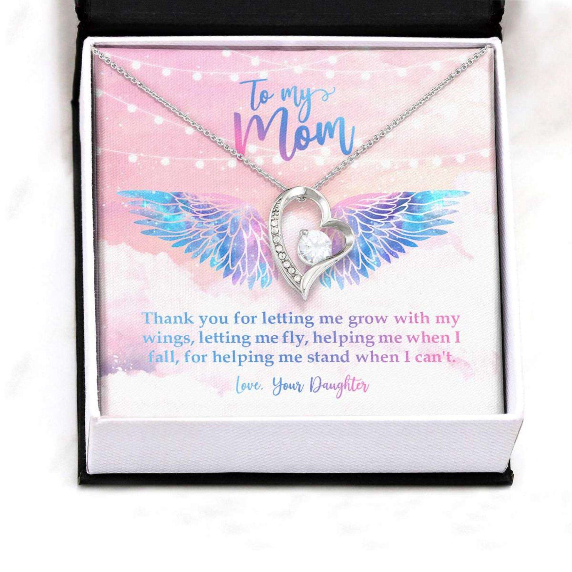 Mom Necklace, Thank You For Letting Me Grow With My Wings Necklace Gifts for Mother (Mom) Rakva