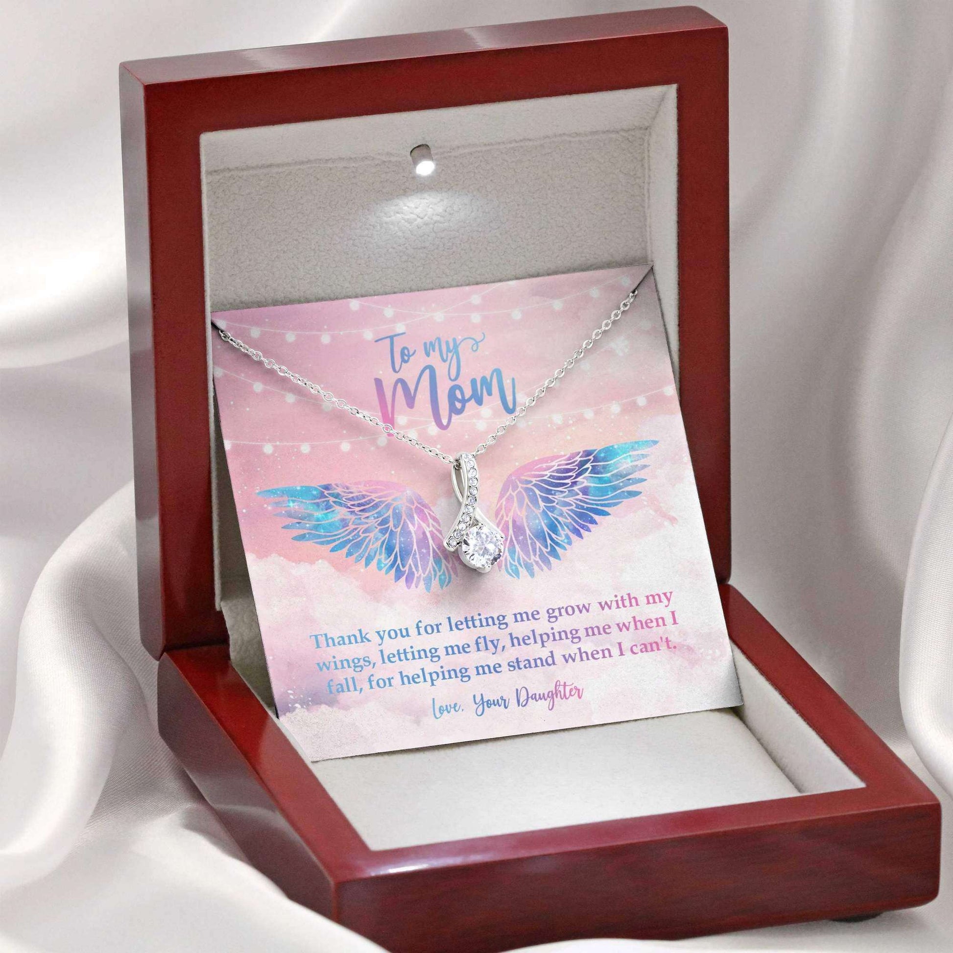 Mom Necklace, Thank You For Letting Me Grow With My Wings Necklace Gifts for Mother (Mom) Rakva