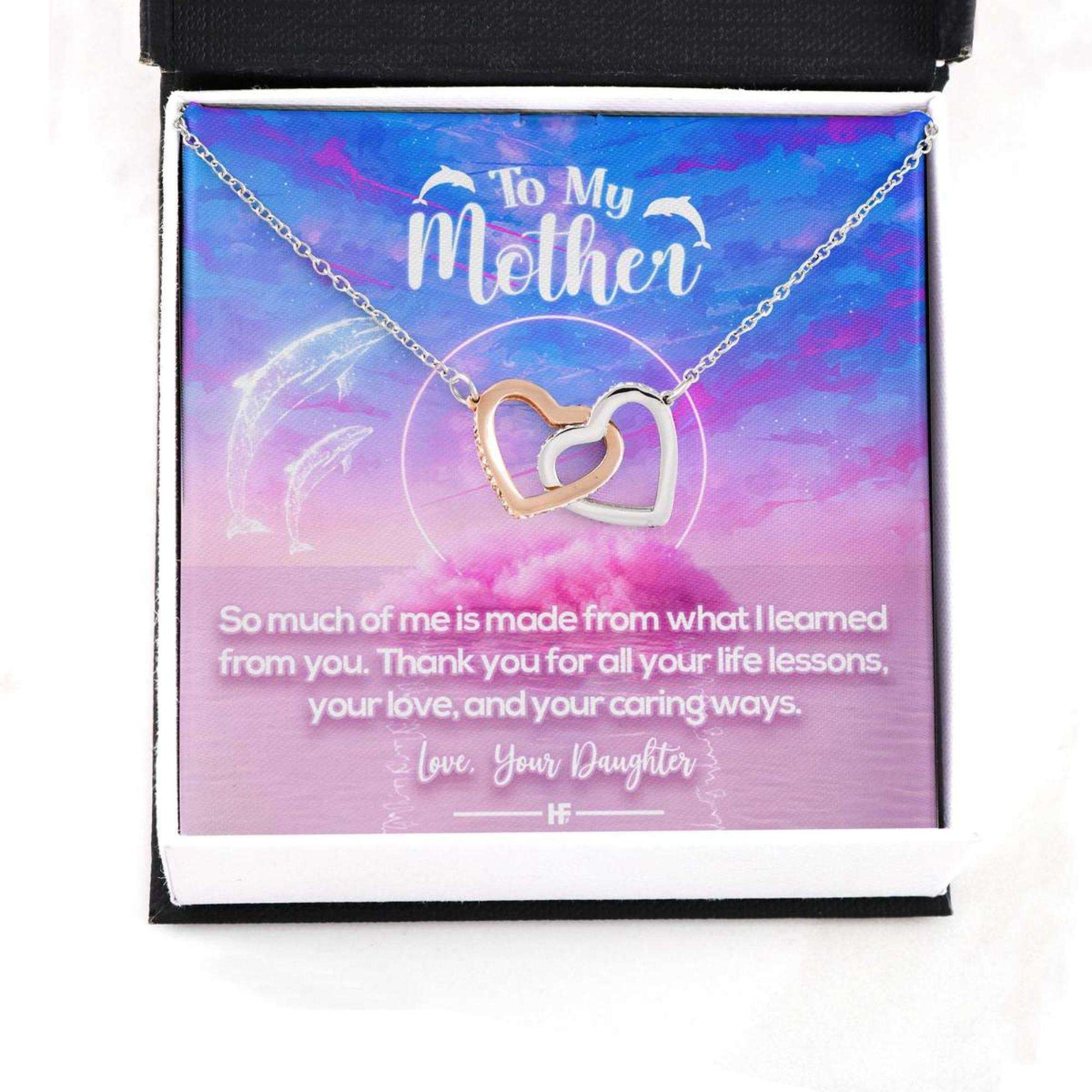 Mom Necklace, Thank You Mom For All Your Life Lessons Interlocking Hearts Necklaces Gifts for Mother (Mom) Rakva