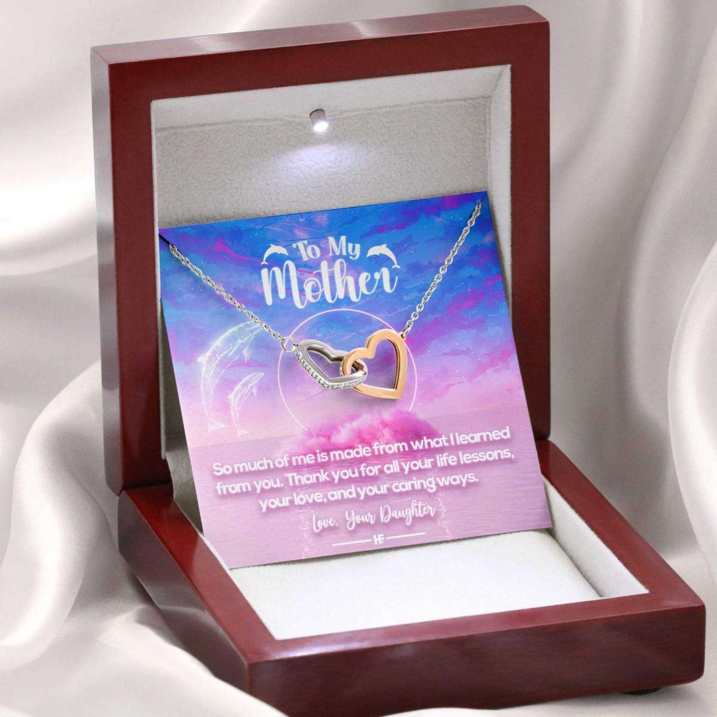 Mom Necklace, Thank You Mom For All Your Life Lessons Interlocking Hearts Necklaces Gifts for Mother (Mom) Rakva