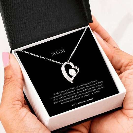 Mom Necklace, Thanks For Always Loving Me Black Forever Love Necklace For Mom Gifts for Mother (Mom) Rakva