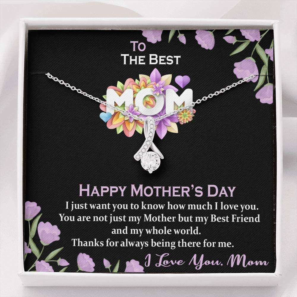 Mom Necklace, The Best Mom Necklace Mothers Day Gift Mom Jewelry Cz Necklace Msg Card Gifts for Mother (Mom) Rakva