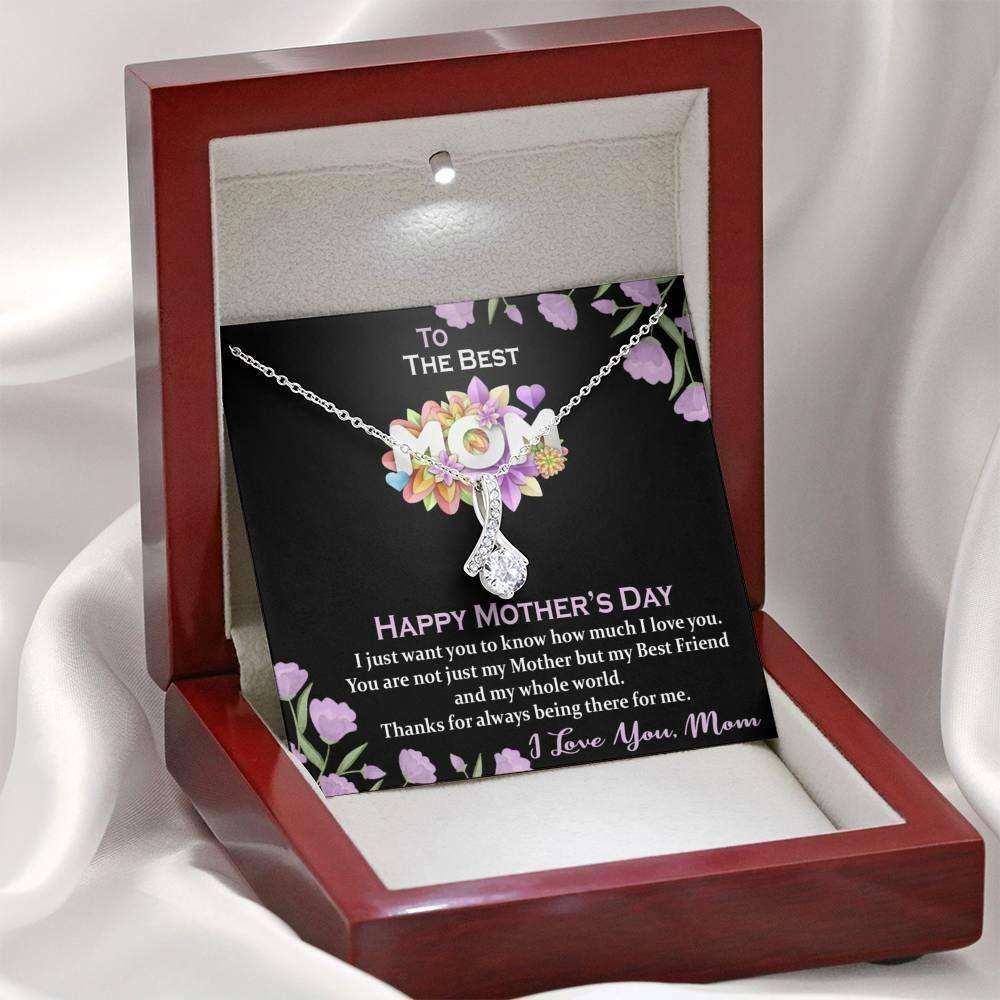 Mom Necklace, The Best Mom Necklace Mothers Day Gift Mom Jewelry Cz Necklace Msg Card Gifts for Mother (Mom) Rakva