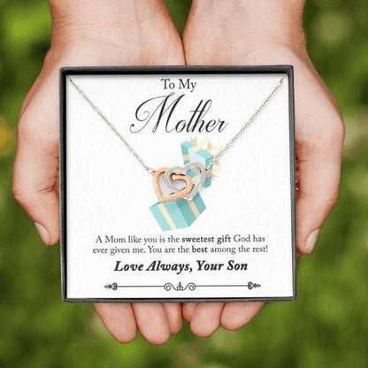 Mom Necklace, To Mom From Son “ Sweetest Gift “ Gift Necklace Message Card Gifts for Mother (Mom) Rakva