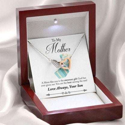 Mom Necklace, To Mom From Son “ Sweetest Gift “ Gift Necklace Message Card Gifts for Mother (Mom) Rakva